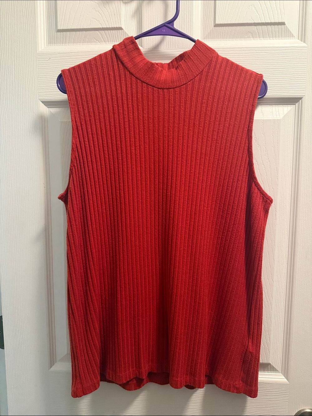 Liverpool Sleeveless Ribbed Mock Neck Top - Rust Color